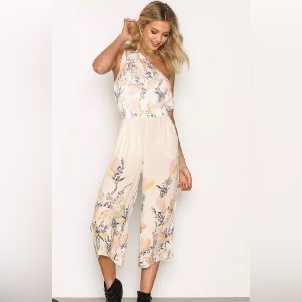 Free People Cream Floral Wide-Leg Jumpsuit